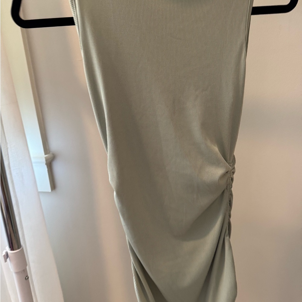 SHEIN Sage Green Sleeveless Ruched Midi Dress - Picture 6 of 7